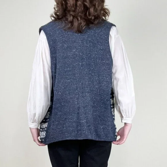 Vintage Oversized Fair Isle Sweater Vest Cardigan Eclectic Coastal Scandinavian - Picture 3 of 9